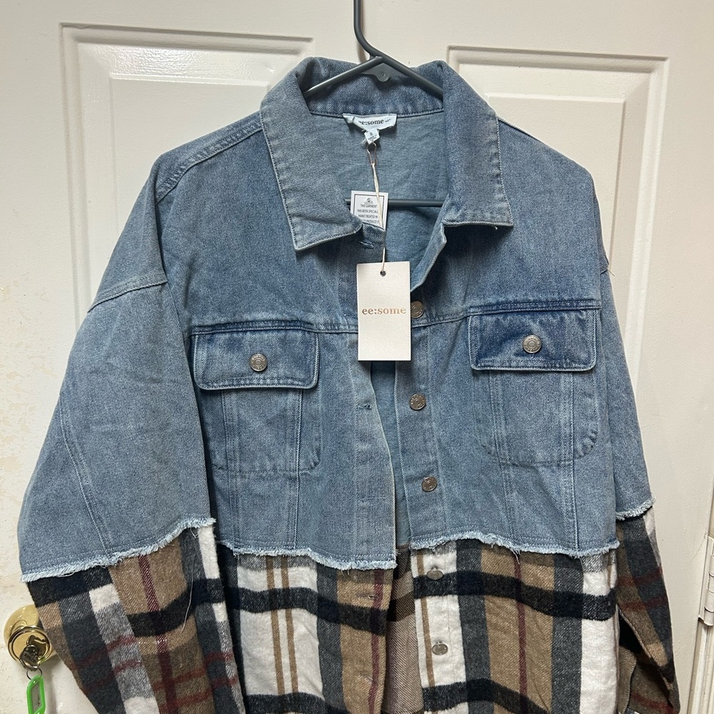 eesome Light Blue Denim Jacket with Silver Buttons